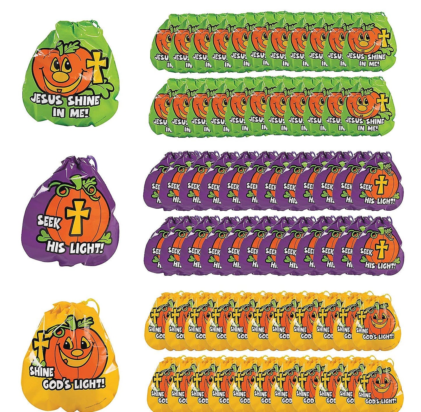 Christian Pumpkin Drawstring Goody Bags for Halloween - Party Supplies - 72 Pieces