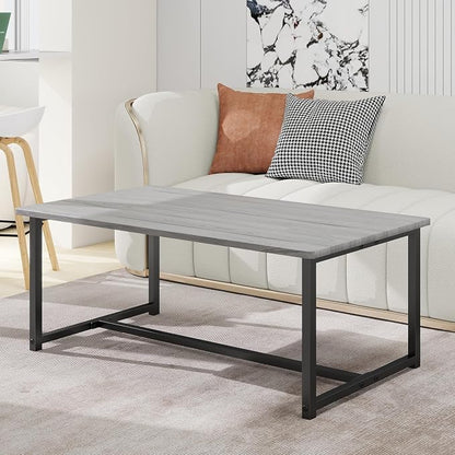 35.4" Rectangular Coffee Table for Living Room, Modern Industrial Style Coffee Table Center Table with Metal Frame for Small Space, Apartment, Office, Easy Assembly, Grey