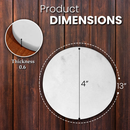 Mela Artisans White Marble Coasters Set of 4 – Round Stone Coasters for Drinks – Elegant White Coffee Table Decor – Handcrafted Natural Marble Cup Mat for Wine, Water & Beer