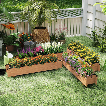 HAPPYGRILL Wooden Raised Garden Bed, Solid Wood Gardening Plant Container w/Drainage Holes for Flower Vegetable Fruit, Outdoor Elevated Planter Box for Patio Garden Yard Balcony (25”x 16”x 15”)