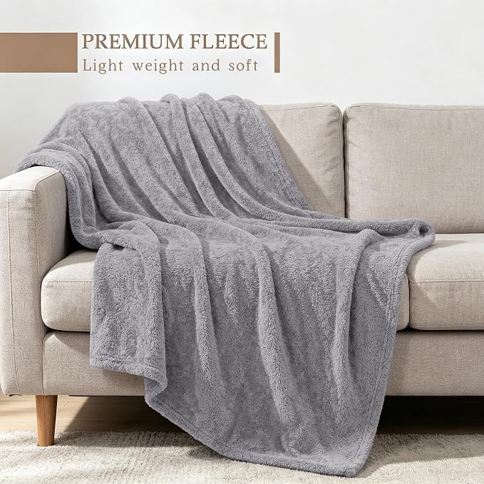 Exclusivo Mezcla Fleece Light Grey Throw Blanket for Couch Sofa, Ultra Soft, Lightweight and Fluffy Blankets for Women, All Season, 50x60 Inches