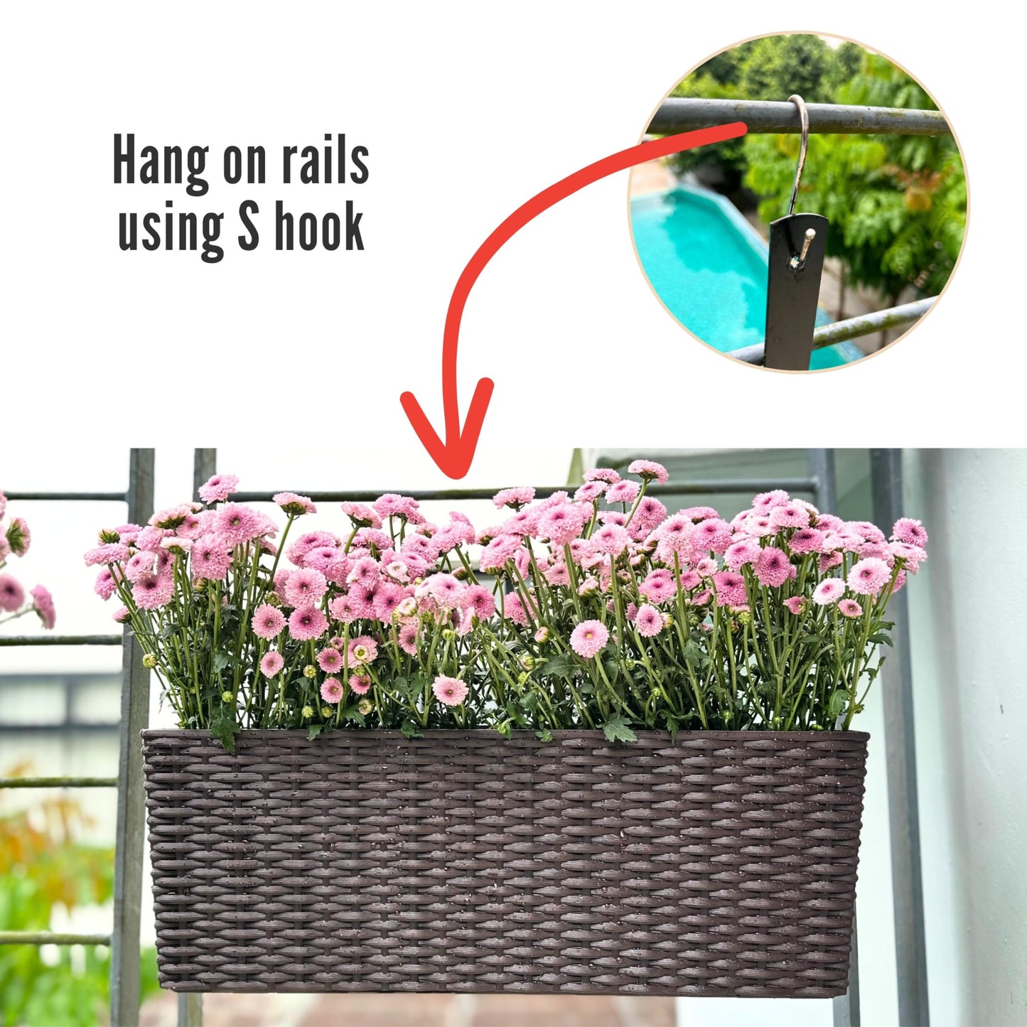 LaLaGreen Wall Planters Outdoor (20 Inch, 2 Pack) Brown Rectangular Window Flower Boxes with Brackets Self Watering System, Vertical Wall Mounted Plant Pot Container Herb Garden Balcony Indoor Decor