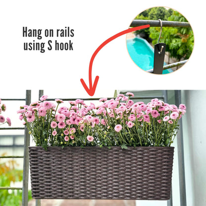LaLaGreen Wall Planters Outdoor (20 Inch, 2 Pack) Brown Rectangular Window Flower Boxes with Brackets Self Watering System, Vertical Wall Mounted Plant Pot Container Herb Garden Balcony Indoor Decor