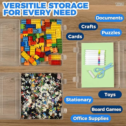 4-Pack Art & Craft Organizer Storage Case - Semi Transparent Stackable Plastic Craft Storage Container, Project Organizer Box Paper Custom Size Fit 8.5 x 11 Paper & More 12.4 x 10.8 x 1.7 In