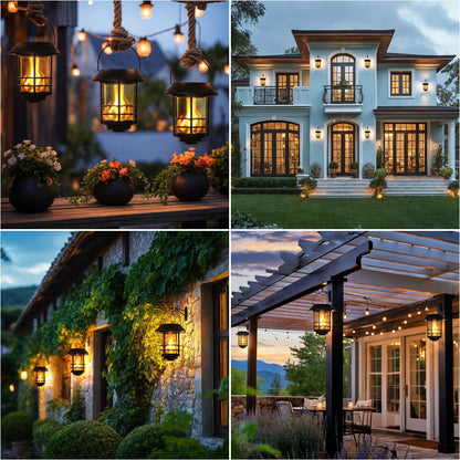 Otdair Solar Lanterns Outdoor Waterproof, 2 Pack Flickering Flames Wall Garden Decor , Hanging Solar Lights Wall Mount Decorations for Halloween, Front Porch, Patio, Yard