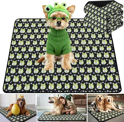 Washable Pee Pads for Dogs,2 Pack Reusable Puppy Training Pads-Funny Frog Print,Odor Resistant Super Absorbent,for Crate,Playpen,Floor,Whelping & Housebreaking