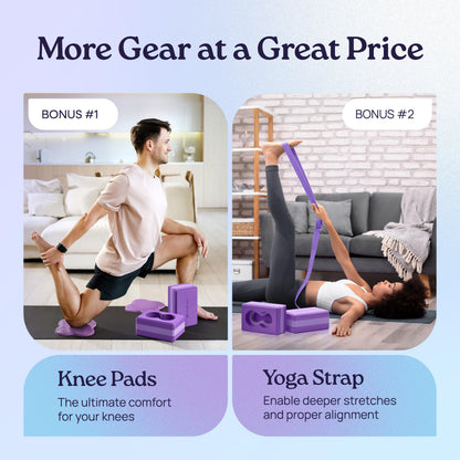 Deep-Zen® Yoga Blocks Wrist Support; Yoga Blocks 2 Pack with Knee Pads and Strap to Put Less Weight on Wrists; Durable, Versatile Yoga Brick Exercise Block Set, Blocks Yoga