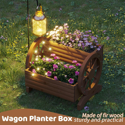 FILWH Wooden Wagon Planters for Outdoor Plants, Flower Cart, Wood Planter Boxes Outdoor, Backyard Decor, Flower Planters Outdoor with Wheels Planter for Flowers Vegetables (Brown)