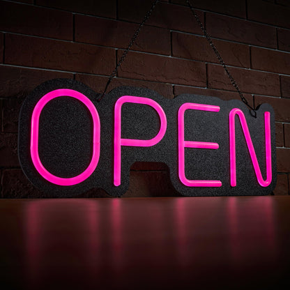 24 inch Neon Open Signs for Business, Open Sign with Textured Backboard LED Anti-Scratch Easy Dedust Neon Light for Business(Pink)