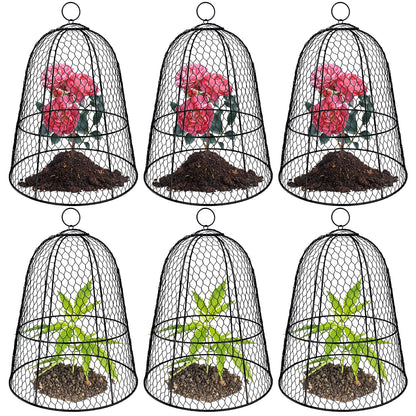 6 Pack Garden Chicken Wire Cloche,19" x 14" Large Plant Protector Cover for Keeping Squirrels,Rabbits,Bunny Chickens Bird Small Animals Out Garden Decoration Wire Plants Dome Metal Cloches-Black