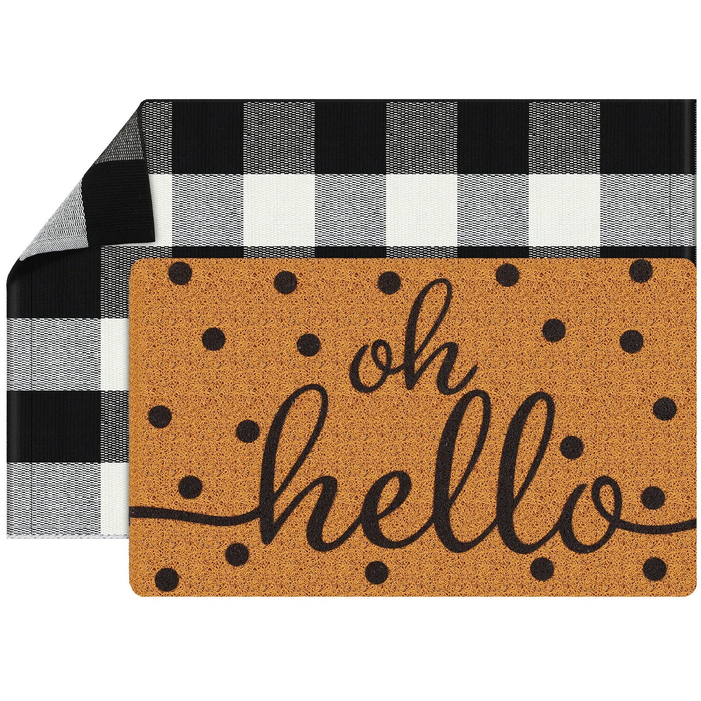 Gaybot 2 Pcs Front Door Mat Buffalo Outdoor Rug Oh Hello Doormat Decor Coir Mat Nonslip Porch Checkered Layered Front Door Rug Rustic Farmhouse Mats Entryway(Black Dot,23.6 x 35.4 Inch)