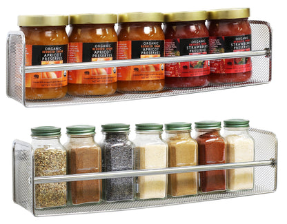 Deco Brothers 2 Pack Wall Mount Single Tier Mesh Spice Rack, Chrome
