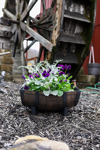The HC Companies Whiskey Barrel Planter Bowl - Faux Wooden Finish Flower Planter Pot - Decorative Garden Pots - Indoor & Outdoor Resin Planters - Weather-Resistant Planting Pots (16" Golden Oak)