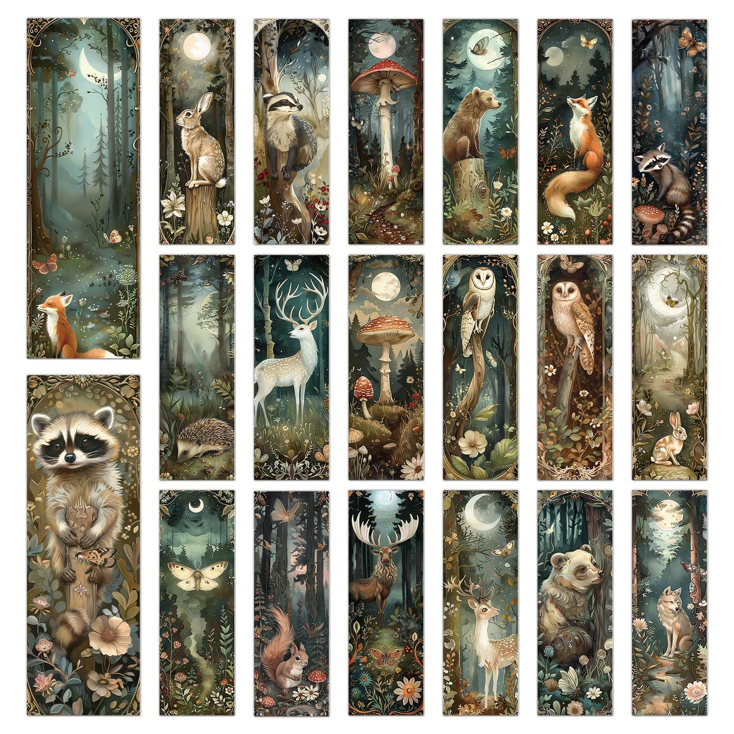 Cosmisun Woodland Animal Bookmarks Gifts - 100 Pcs Fantasy Forest Animal Bookmark Paper Mushroom Raccoons Flower Book Mark Page Clips Gifts for Women Men Book Lovers Students Teachers Bookish Reading