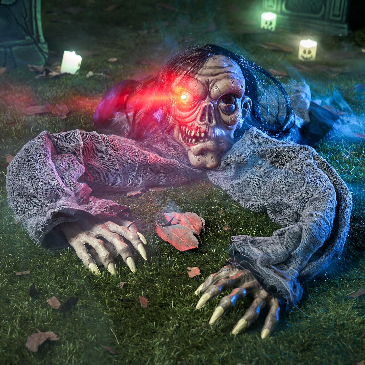 JOYIN Halloween Decorations Outdoor Zombie Groundbreaker with Decayed Face and Flash Eyes, Halloween Outside Decorations Scary Zombies Prop for Yard Graveyard Lawn Cemetery Decor