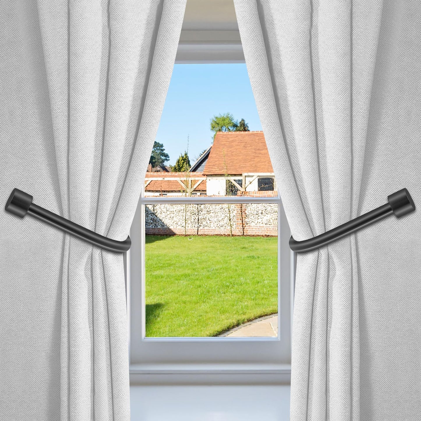 HIKMLK Minimalist Curtain Holdbacks 2pcs, 100% Cast Iron Solid Heavy Duty Metal Curtain Tieback Side Holders for Wall, Curtain Tie Hook Pull Backs for Drapes Window Home Decoration（Matte Black）