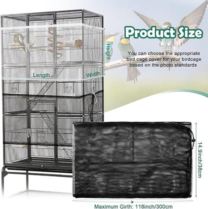 Catcan 2 Pack Bird Cage Seed Catcher Guard, Bird Cage Cover,Heavy Duty Adjustable Nylon Mesh Netting Seed Catche for Parrot Parakeet Macaw African(XL-118’’*14.9’’)