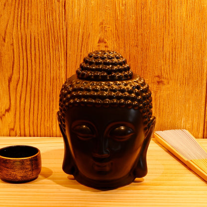 Omonic Porcelain Zen Garden Yoga Meditation Black Thai Buddha Head Statue Essential Oil Burner Home Decor (Black)