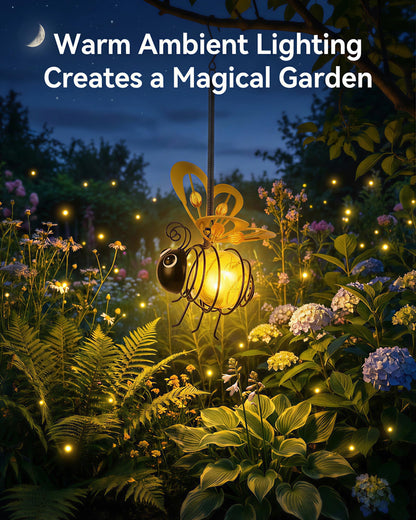 Solar Hanging Bee Light - Outdoor Metal Garden Decor with LED Glow, Yellow Body - Waterproof Solar Powered Insect Ornament for Yard, Tree, Porch, Patio - Gift for Women, Mom, Bee Lovers (1 Pack)