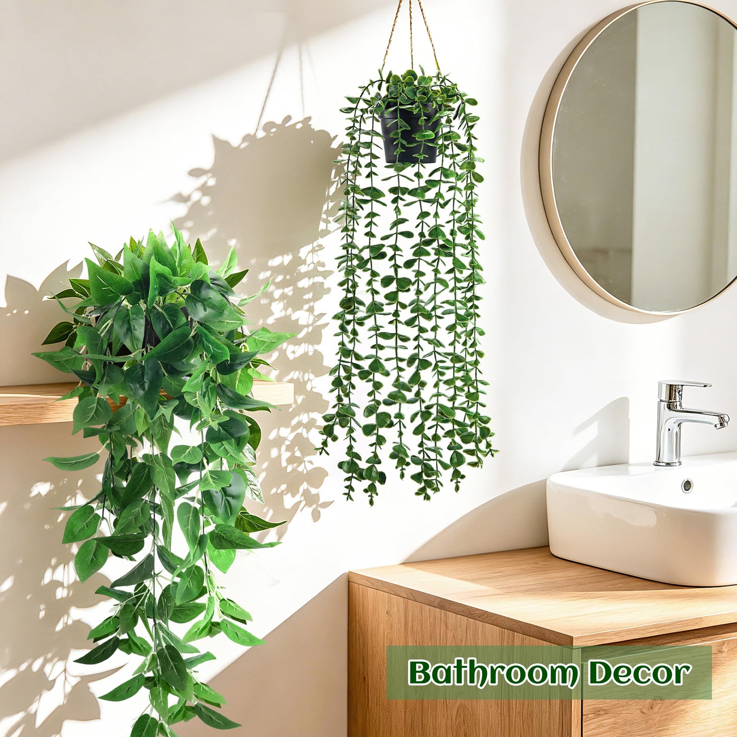 Der Rose 4Pcs Fake Plants Hanging Artificial Ivy Vine Faux Eucalyptus Hanging Plants, Boston Fern, String of Pearls for Living Room Aesthetic Bedroom Boho Kitche Wall Shelf Indoor Outdoor Decor