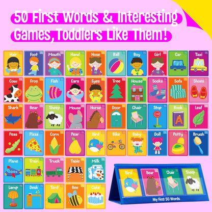 Word Building Desktop Pocket Chart, 48 CVC Words & 50 First Words, Double-Sided Tent Word Builder, Vocabulary Learning Flashcards Set for Kindergarten Reading and Spelling