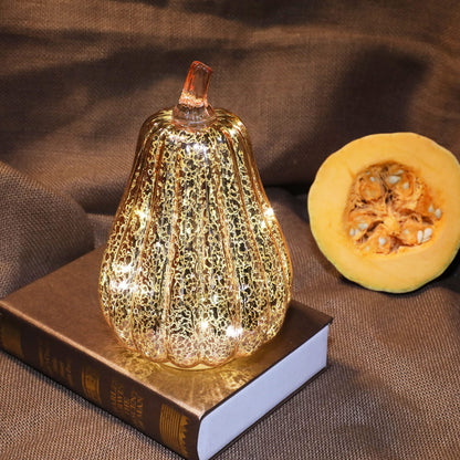 Romingo Mercury Glass Pumpkin Light with Timer for Halloween Pumpkin Decorations Fall and Thanksgiving Decor, Rose Gold, 8.7 inches