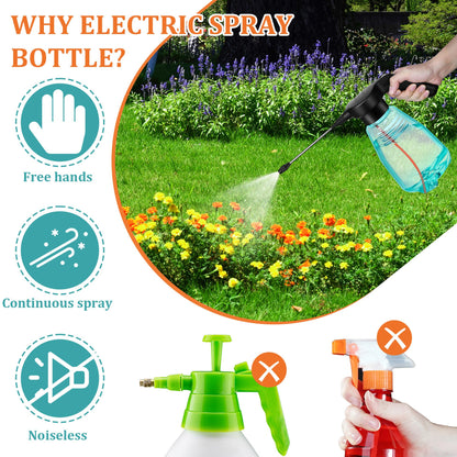 Dunkive Electric Spray Bottle Plant Mister for Indoor Outdoor Plants, 0.5 Gallon Automatic Watering Can Rechargeable Battery Powered Sprayer with Adjustable Spout for Gardening, Cleaning(Green Style)