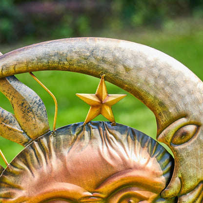 Glitzhome Metal Sun and Moon Wall Decor, Garden Yard Stake with Celestial Outdoor Sculpture Design, Bronze Copper Rustic Art for Patio Lawn Spring Landscape Decoration