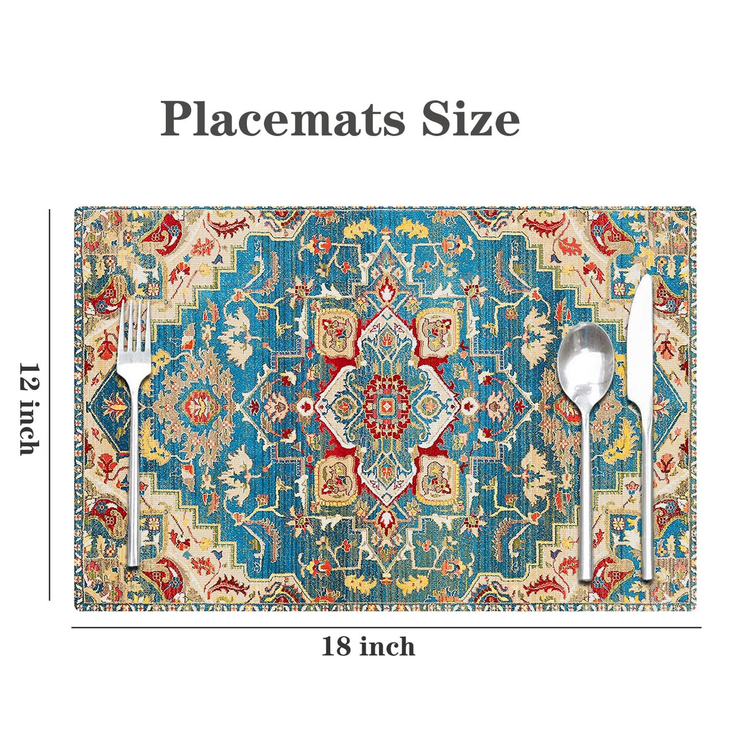Kerton Stork Blue Cream Placemats Set of 8, Boho Bohemian Place Mats