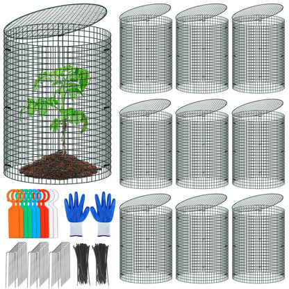 10 Pack Wire Plant Protector with Cover, 16"x12" Detachable Metal Plant Protectors Mesh, Garden Plant Protectors for Shrubs Flowers Vegetables to Keep Rabbit & Chicken Animals Out