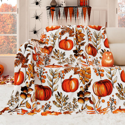 ROMROL Halloween Throw Blanket, Fall Throw Blankets, Fuzzy Fluffy Cozy Soft Throws, Pumpkin Leaves, Fleece Flannel Plush Blanket Halloween Fall Decor for Couch Bed Sofa (50" x 60")