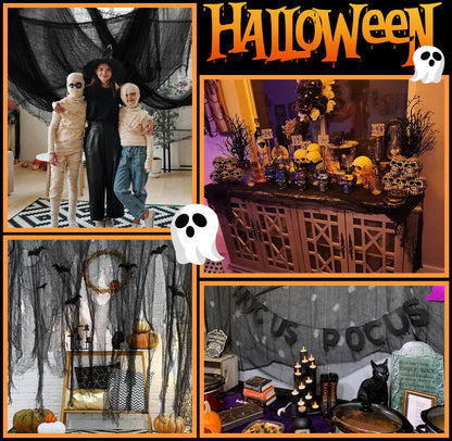 Watayo 315 x 85 Inch Halloween Creepy Cloth, Black Halloween Scary Spooky Cloth, Windows Doorways Cover Gauze for Holiday Party Haunted House Decorations