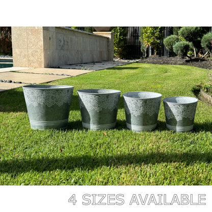 allgala Galvanized Planter Pot Indoor and Outdoor Decoration-Round Grey-7"-HD88312
