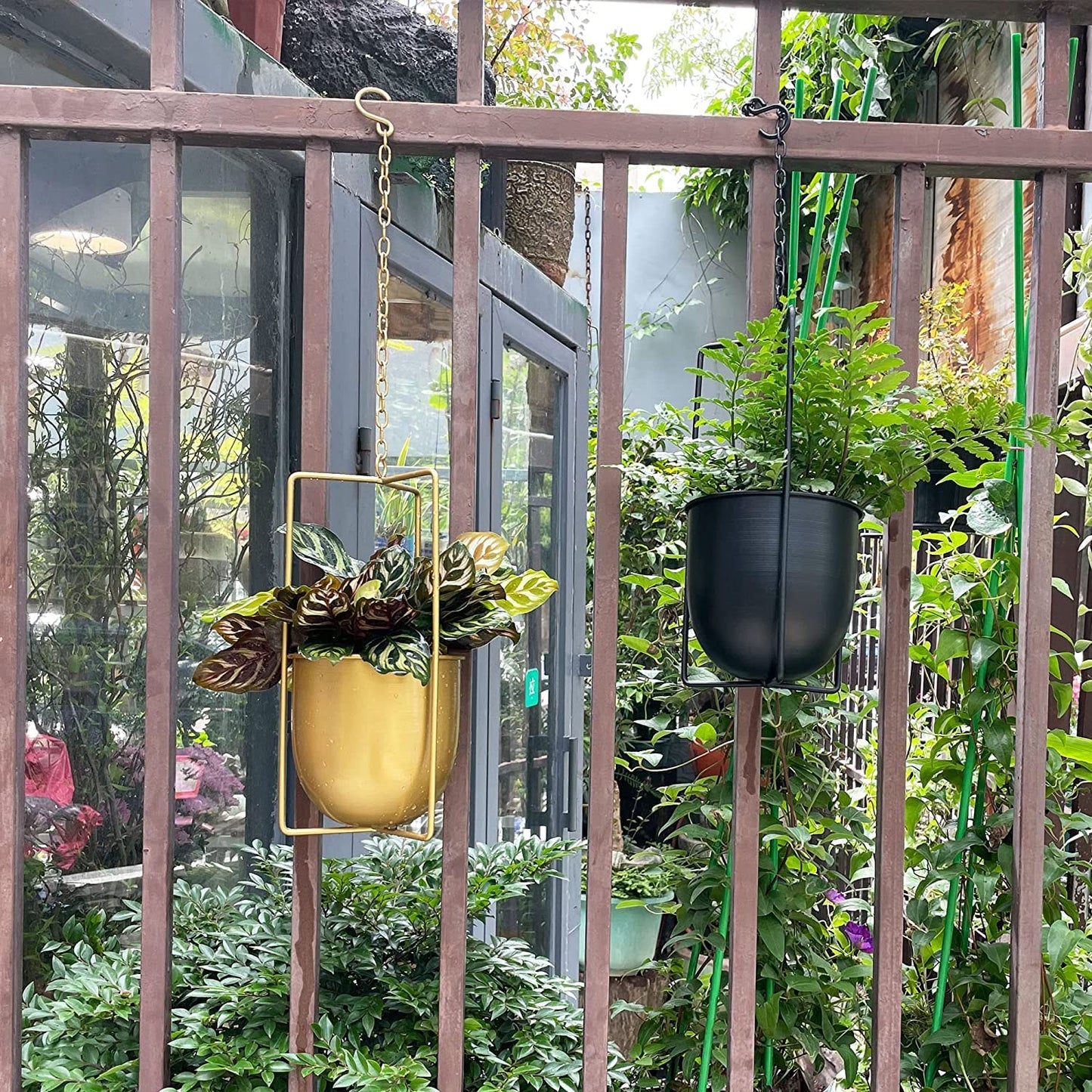 JUSUFU Metal Plant Hanger,Hanging Planters Indoor Hanging Flower Pots (Black)