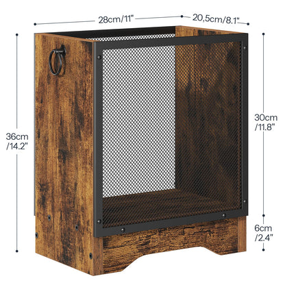 HOOBRO Retro Industrial Trash Can, 4.5 Gallon Metal Mesh Waste Basket with Wooden Base, Small Garbage Can for Office, Bedroom, Under Desk, Rustic Brown and Black, BF06LJ01