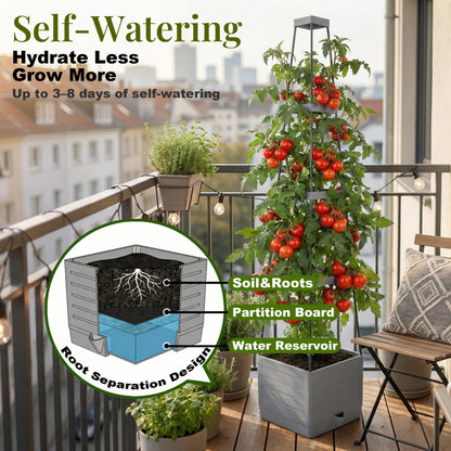 ENNUFO Tomato Planter with Trellis 57", Self Watering Raised Garden Bed with Trellis, Tomato Cages for Garden, Tomato Pots for Growing Tomatoes, Patio Vegetable Planters, Tomato Plant Support Cage