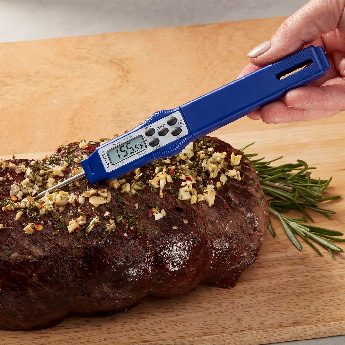 Taylor 9877FDA Compact Waterproof Digital Food Thermometer, 2.81 Inch Stem Length with an FDA Recommended 1.5mm Probe Diameter, NSF, Blue
