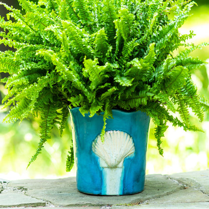 Euro Ceramica Ocean Grotto Seashell Scalloped Planter – 8” Decorative Ceramic Planter Pot with Drainage Hole | Nautical Coastal Decor for Indoor & Outdoor Plants