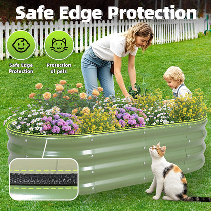 G GOOD GAIN Galvanized Metal Raised Garden Bed Kit - 4x2x1FT Outdoor Planter Box with Safety Edging and Gloves for Vegetables, Fruits, Flowers(Olive Green, 3PC)