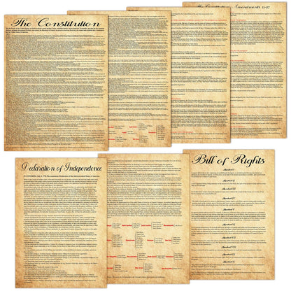 7Pcs American Founding Documents Poster US Constitution with All Amendments, Declaration of Independence and Bill Of Rights Posters Vintage US History Wall Prints for Classroom School Home Office