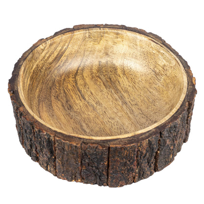 GoCraft Mango Wood Decorative Bowl with Tree Bark – 7.5" x 2.75" – Rustic Handmade Wooden Bowl for Potpourri, Snacks, Nuts, Salad – Natural Centerpiece for Table Décor