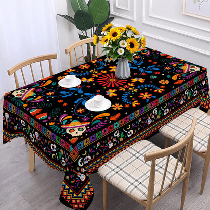 Unibyby Mexican Tablecloth Rectangle 60 x 120 Inch, Cinco De Mayo Flower Skull Table Cloth Fiesta Indoor Decorations for Dining Room Party
