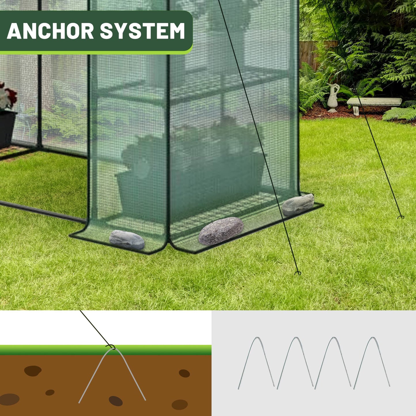3 Tier 6 Shelves Mini Walk-in Greenhouse, 56 x 28 x 76 inch, Durable PE Cover Green House Kit with Anchors and Ropes, Outdoor Plant Gardening Hot House for Growing Vegetables, Flowers