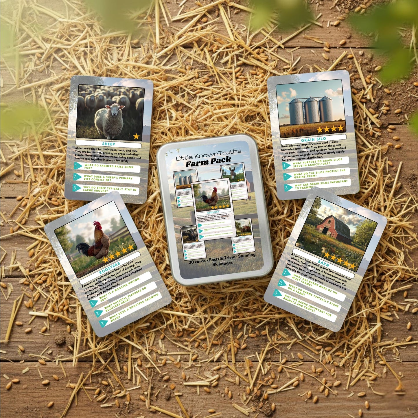 Farm Animal Trivia Cards for Kids – Learn About Cows, Chickens, Tractors, Agriculture & More – 20 Real-Photo Flashcards with Fun Facts & Questions – Educational STEM Toy for Ages 3+