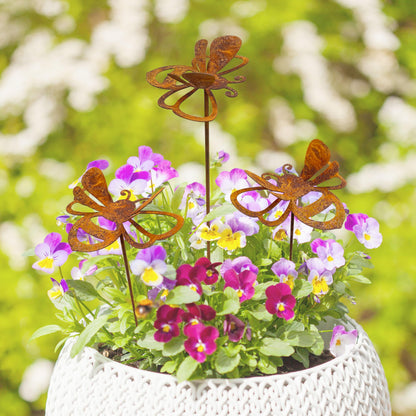 Urbraneco 3 Pcs Rusty Bee Stake Rustic Metal Yard Decor Sculpture Plant Pot Accents Decorative Garden Stakes for Lawn Fences Patio Patio Backyard Outdoor
