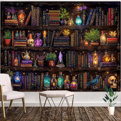 Spenlife Witch Bookshelf Tapestry Wall Decorative Tapestry Bookshelf Tapestries Wall Hanging for Bedroom Living Room Decor C 44"x60"