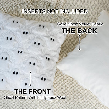 cygnus Halloween Ghost Pillow Covers 18x18 inch White Throw Pillow Covers for Couch Sofa Bedroom Livingroom Soft Plush Faux Fur Couch Pillows for Halloween Decoration