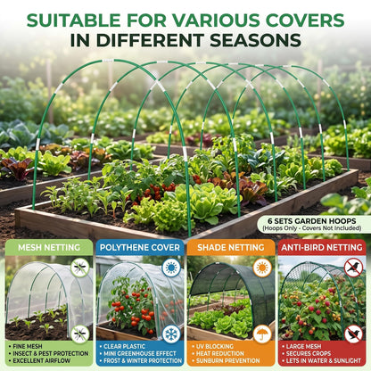 36PCS Garden Hoops for Raised Beds & 30PCS Tomato Clips, Greenhouse Hoops for Netting, Rust-Free Diameter 0.23” Fiberglass Plant Support Garden Stakes Can Cover 2.8ft-3.5ft in Width (36PCS+30 Clips)