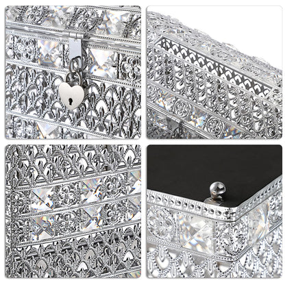 JUXYES Silver Sparkle Crystal Wedding Card Box With Lid for Reception, Gorgeous Treasure Chest Style Keepsake Envelope Box 12 Inches Large Card Receiving Box for Wedding, Reception, Birthday Party