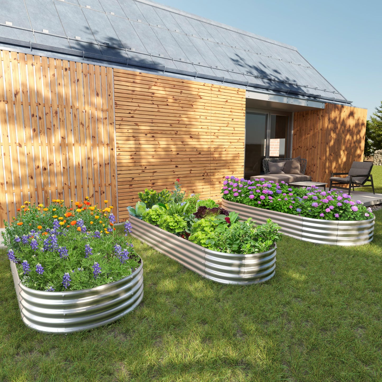 Easllre 2PCS 8x4x1ft Galvanized Metal Raised Garden Bed Kit,Outdoor Planter Box Vegetables,Flowers,Herbs Durable Rust-Resistant Patio Gardening Beds